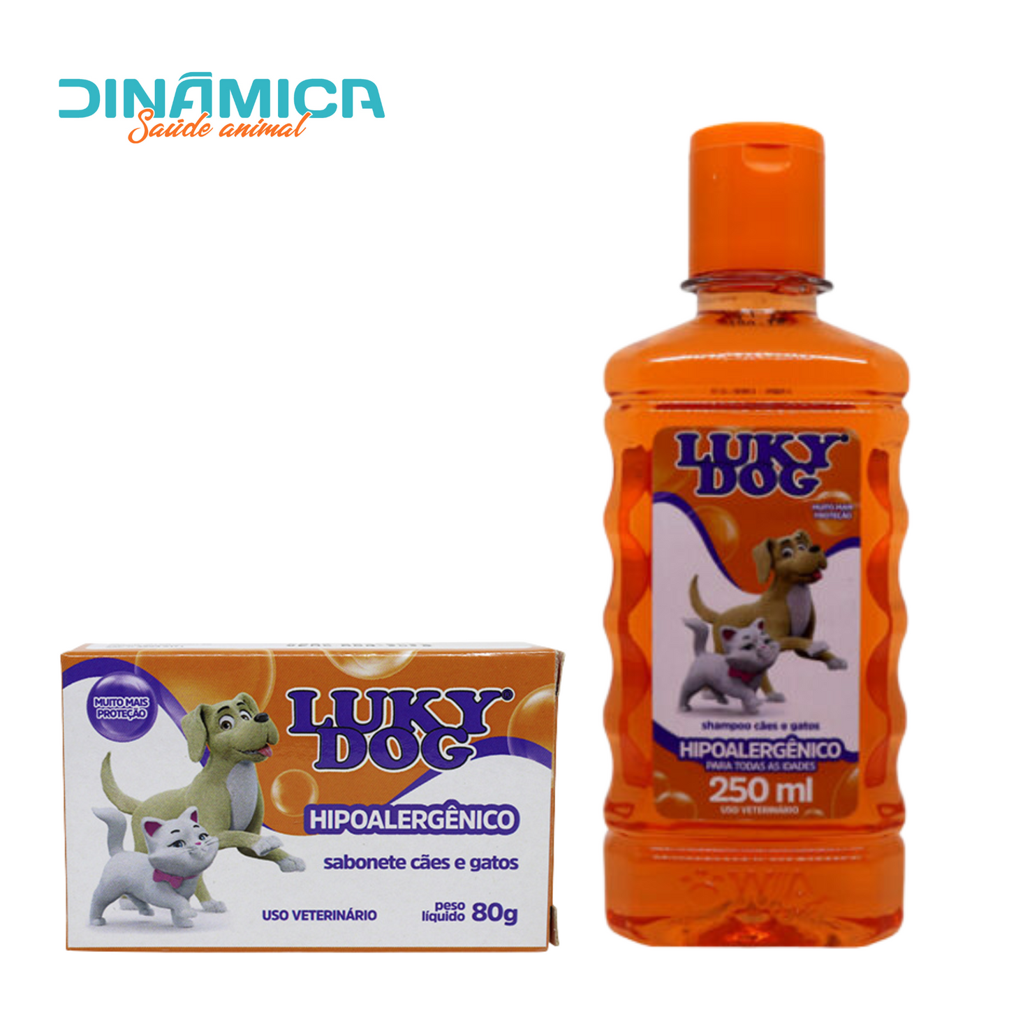1 Sabonete Luky Dog Hipoalergênico / 1 Shampoo Luky Dog Hipoalergênico (emb.: 250 ml e/ou 750 ml